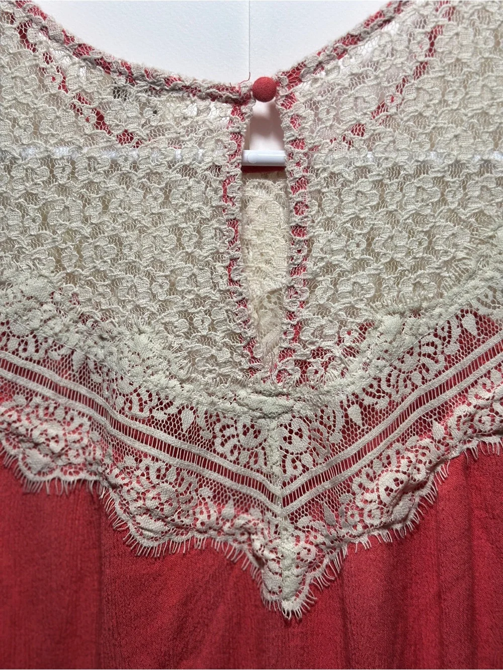 Umgee Coral Pink Lace Yoke Sleeveless mini dress - Picture 6 of 6